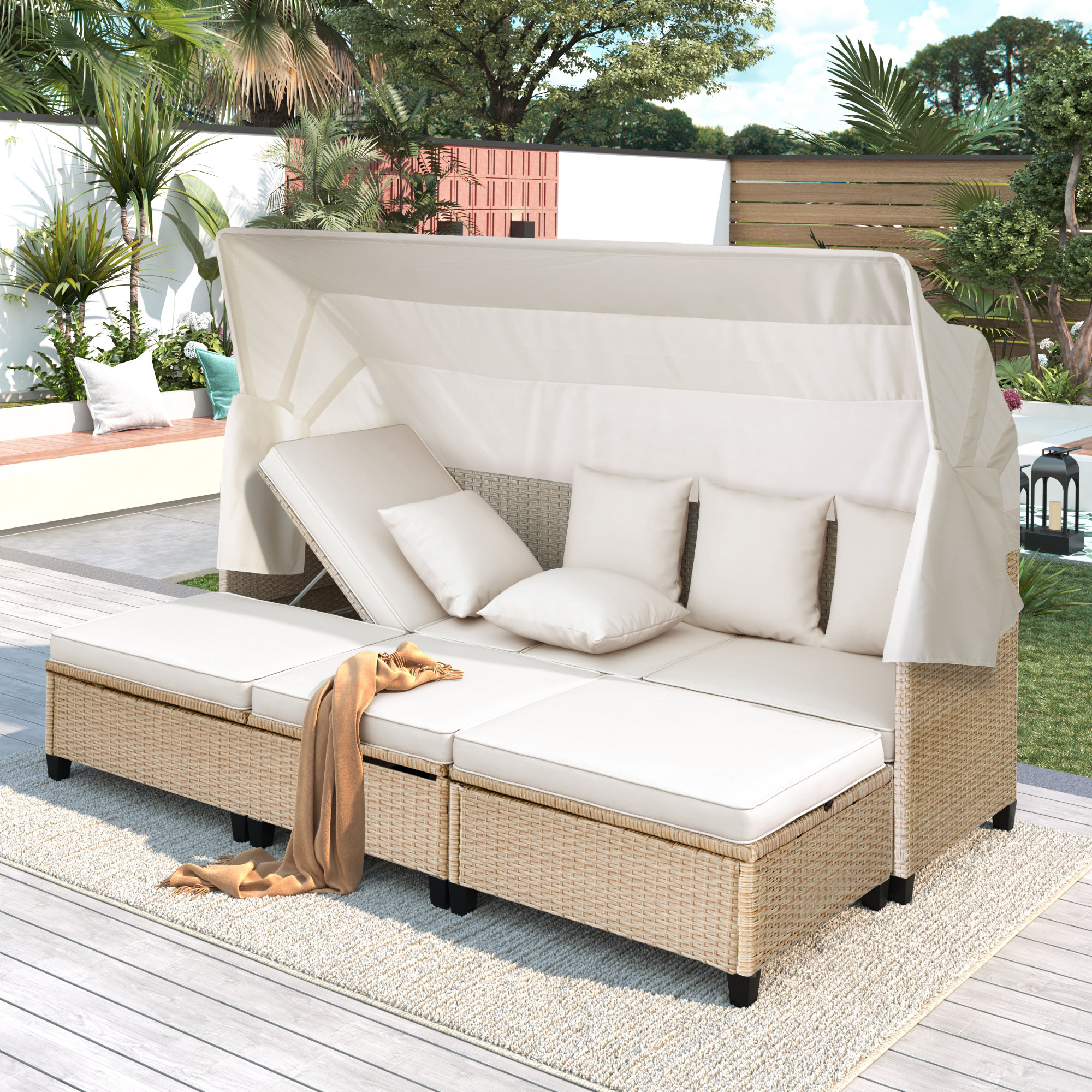 Bay Isle Home™ 45.33" Wide Wicker Outdoor Patio Daybed With Canopy — free download